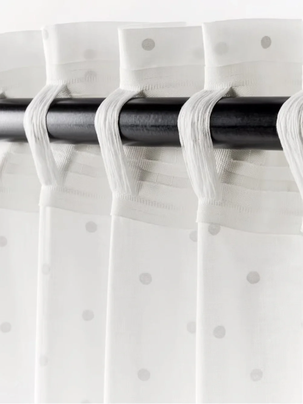 IKEA LEN Curtains with Tie-Backs Color: white with grey polka-dot NWT